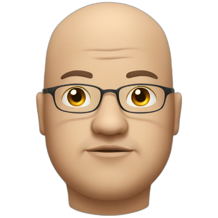 Fat bald man with a lazy eye and small eyes with glasses and a clean shaven face emoji