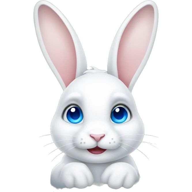 Cute white rabbit with hanging ears and blue eyes emoji