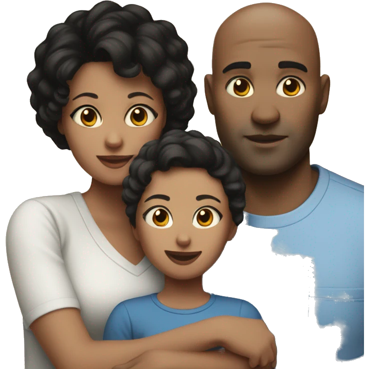 Black hair mum and bald dad, one girl, one black and white cat   emoji