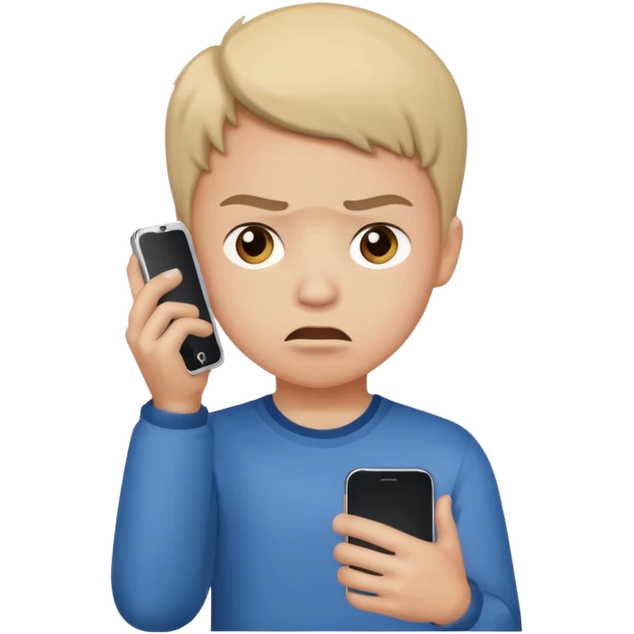 teenager holding a phone with a dramaticly annoyed face emoji
