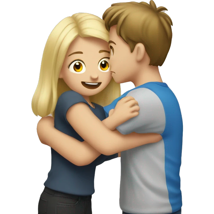 Blonde girl hugs a brunette boy emoji