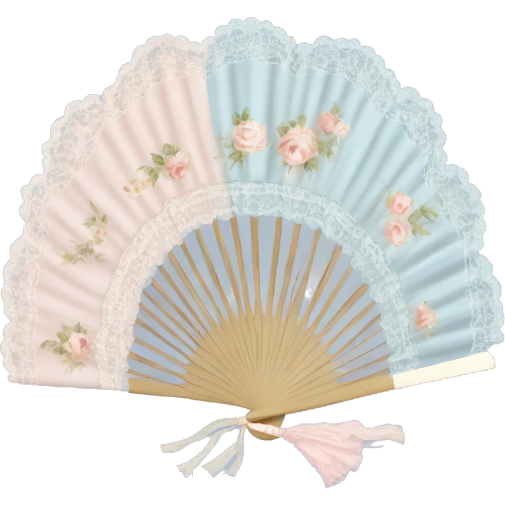 Rococo hand fan pale pink and pale blue and beige with lace emoji
