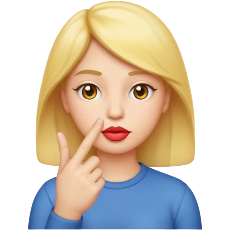 The emoji has puckered lips as if whistling or kissing (like the 😗 emoji) and is holding its index finger and middle finger up to its cheek or ear  in a thoughtful or shushing gesture (like the 👆 emoji). Soft studio lighting, simple composition, isolated on a white background.'}"
} emoji