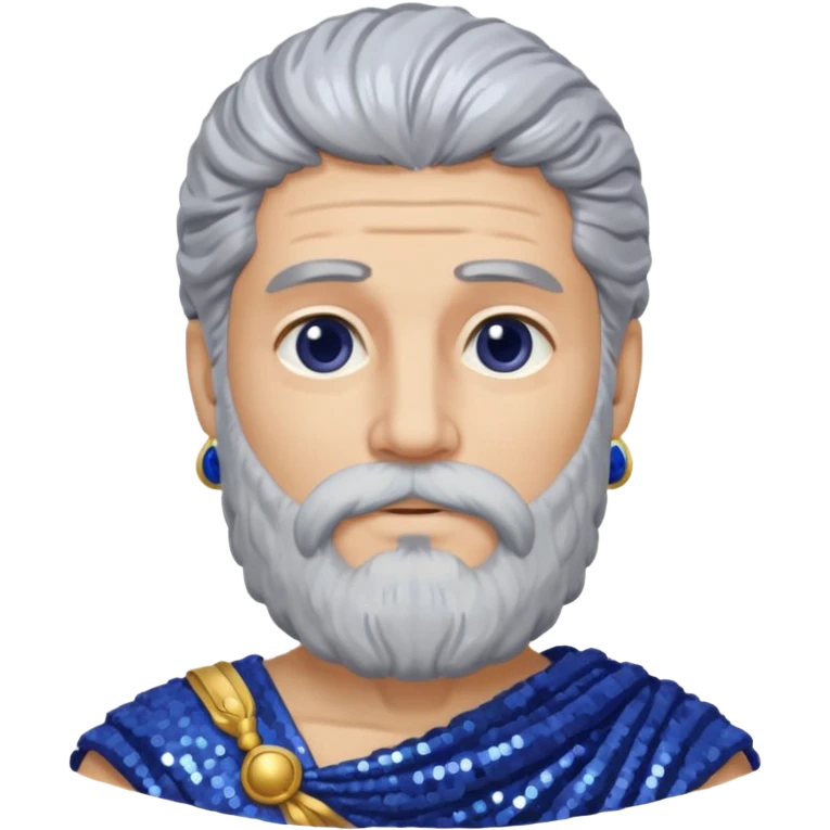 Saturn from Roman Deities with long gray hair and beard, indigo sequin toga emoji