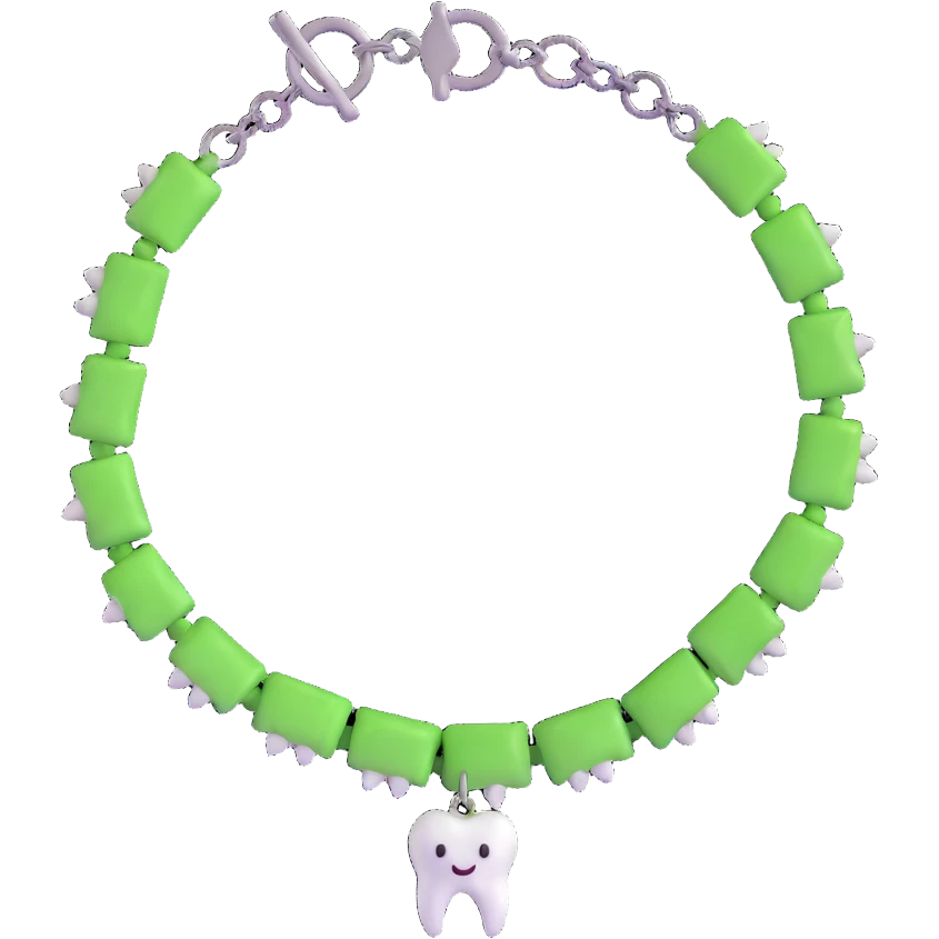 green bracelet with tooth charms emoji