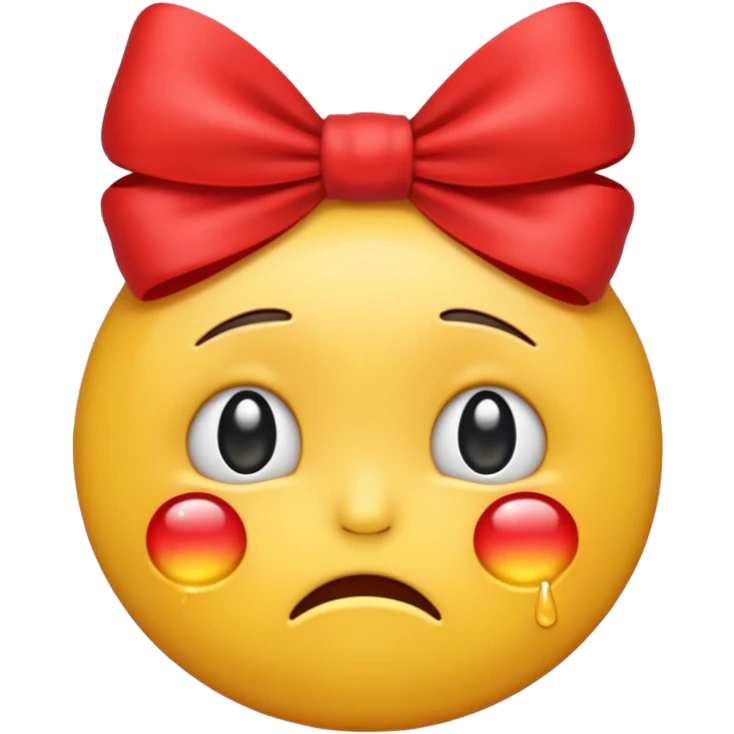 crying emoji with a red bow on top emoji