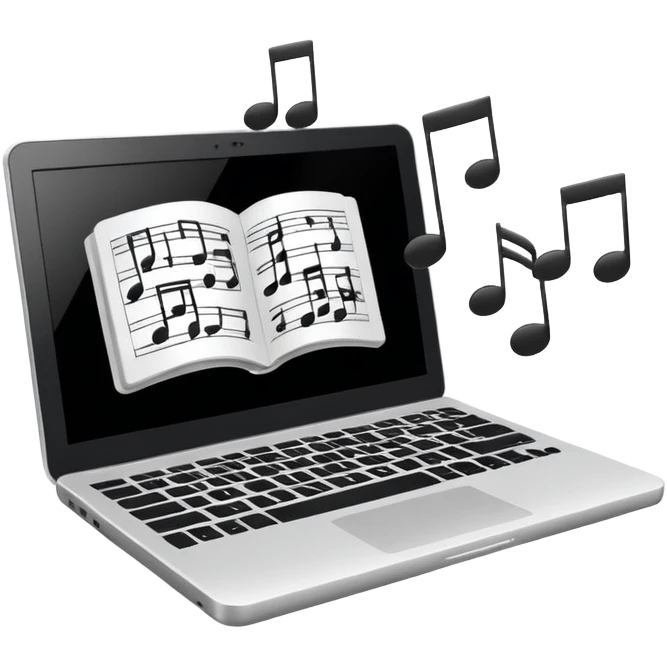 laptop with musical notes around emoji