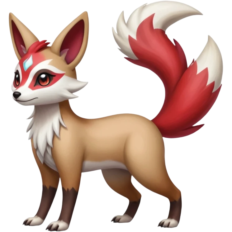 Hyper-realistic Colorful Skilled Adept Graceful Asian Painted Meloetta-Furret-Lycanroc-Zangoose-fusion-hybrid-creature (full body) emoji