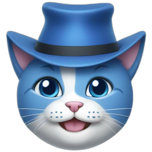 a blue cat with a smile in his hat emoji