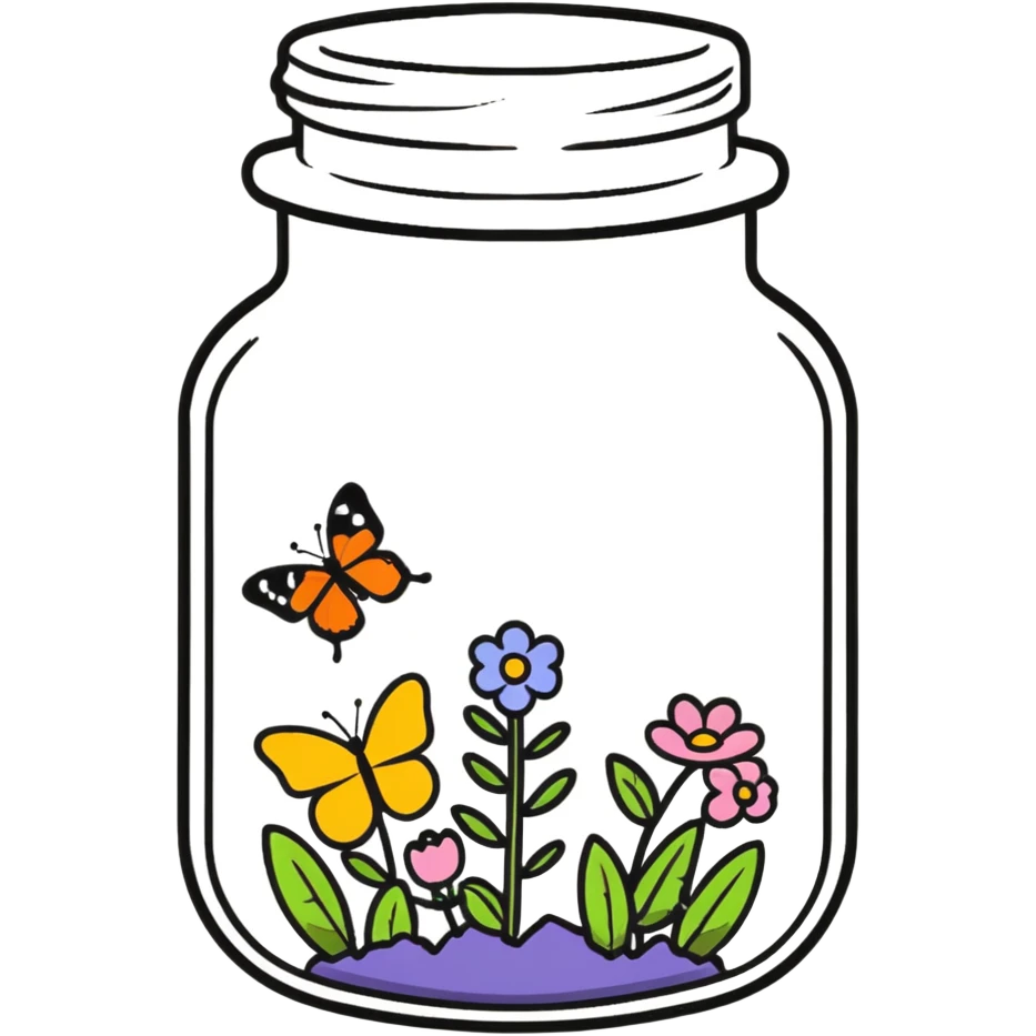 glass jar filled with forest flowers and butterflies emoji