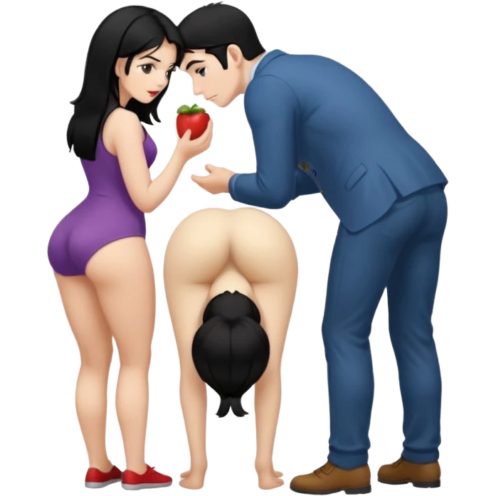 I want a female with black hair in doggystyle sex position with her head facing me and her ass facing away & then a guy behind her eating her ass emoji
