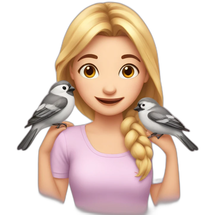 Cute girl with chickadees emoji