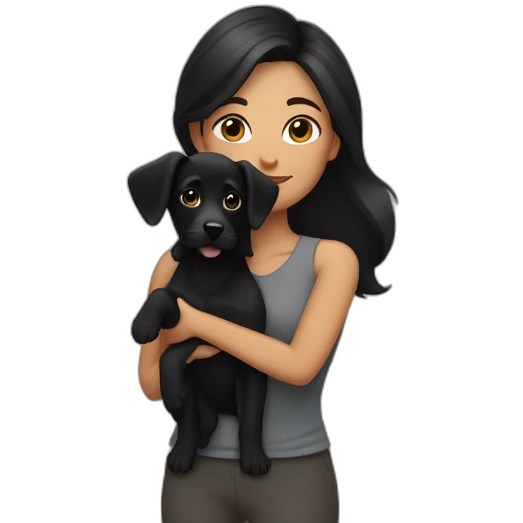 woman with dark hair and holding a all black puppy emoji
