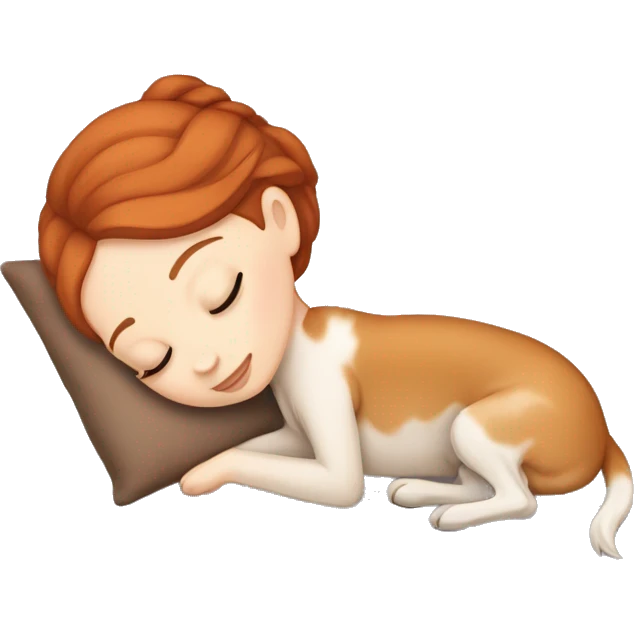 White girl auburn hair sleeping with Carolina dog emoji