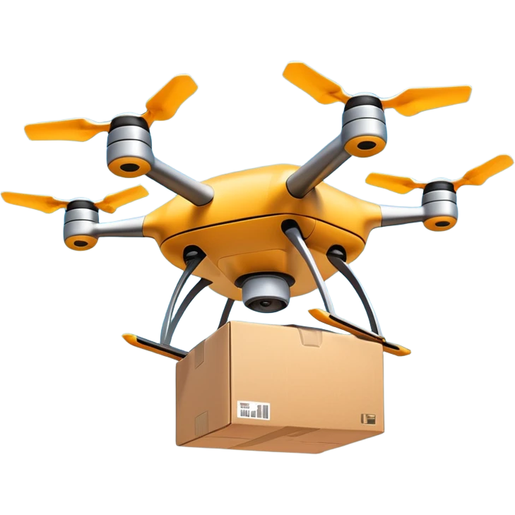 Automated drones deliver packages swiftly above streets emoji