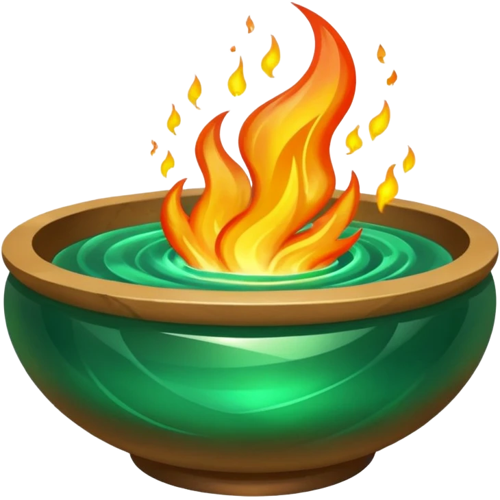 Enchanted emerald fire rising from a stone bowl emoji