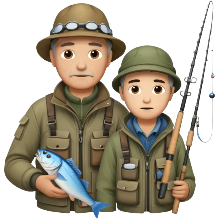 Father and son in fishing gear are cold full body emoji