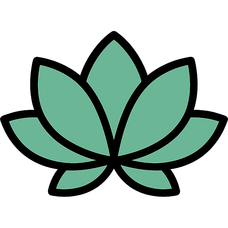 minimalist icon of a lotus flower, symbolizing meditation and tranquility, gentle green and white color palette, clean vector style, modern and peaceful, suitable for wellness or mindfulness app emoji