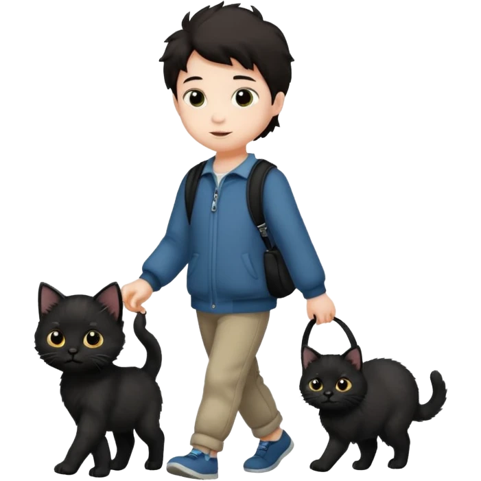 kid walk with black kitten emoji