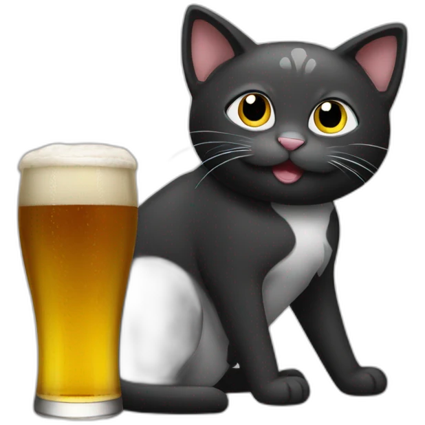 Cat black and white and beer emoji