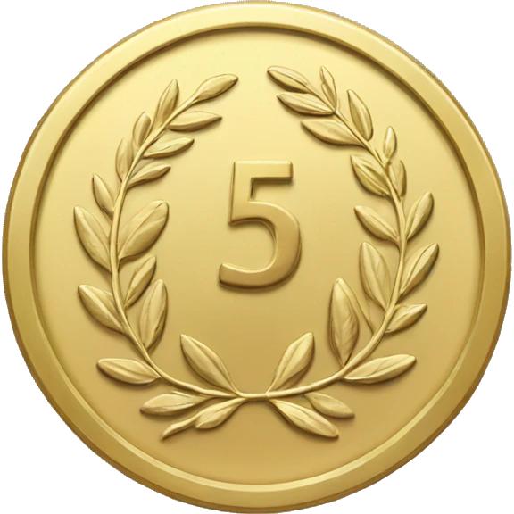 gold coin with large "50" label in center and laurel emoji