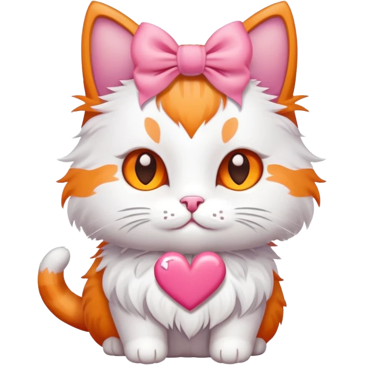 A cute cat with a pink bow and heart  emoji