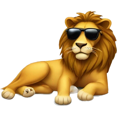 A lion laying in a lounge chair, with sunglasses on while sunbathing  emoji