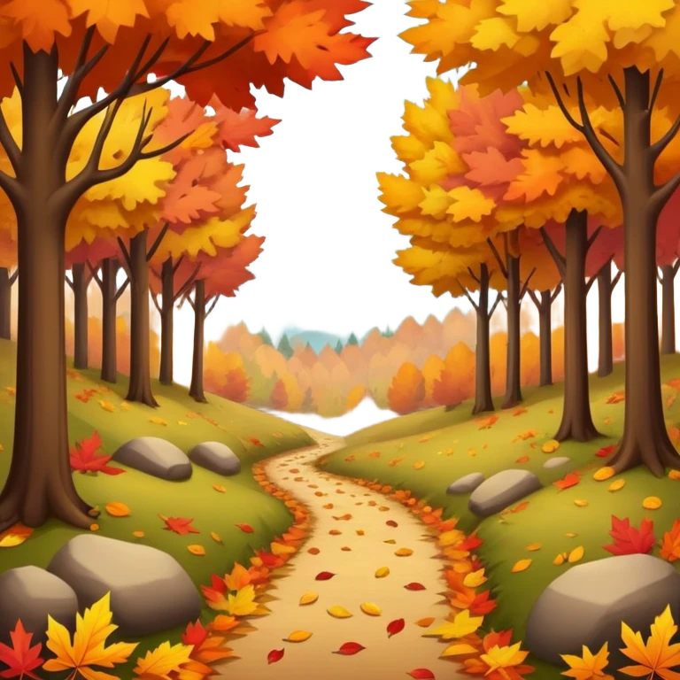 autumn fall scene with a colorful leaves forest, cozy atmosphere emoji