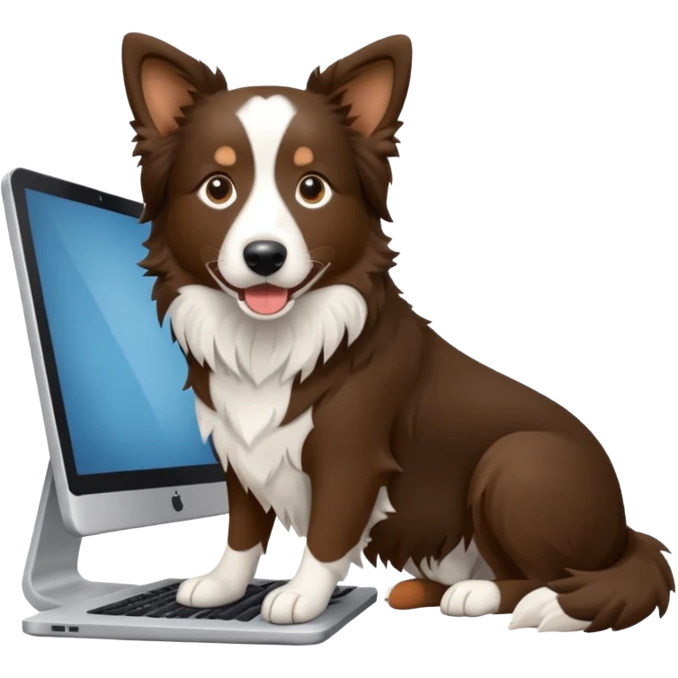 Border collie marrom usando o computador  emoji