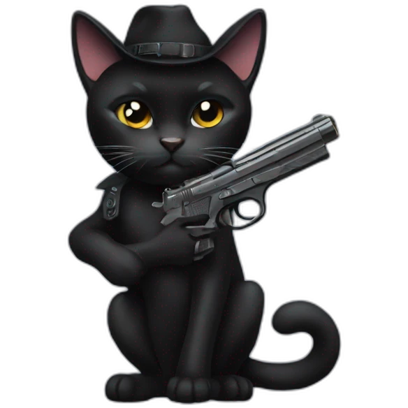 Black cat with a pistol emoji