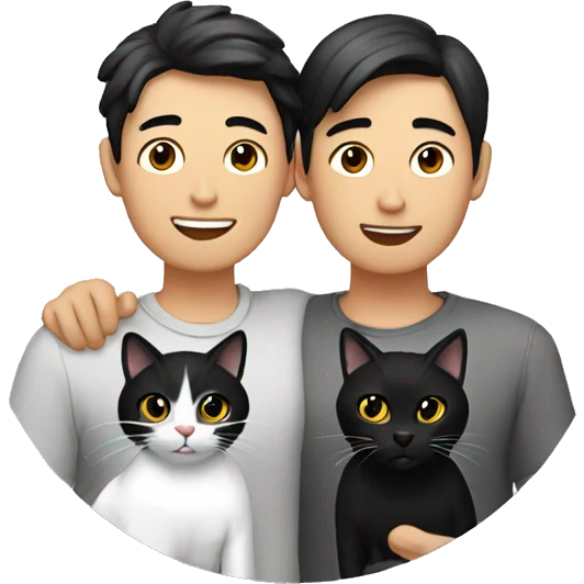 Asian gay couple with black cat emoji