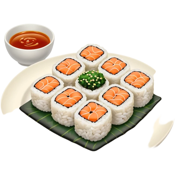Sushi rolls with sauce on top in a plate emoji