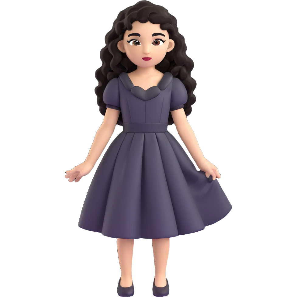 light skin girl with black very long curly hair, brown eyes, black Chanel dress emoji