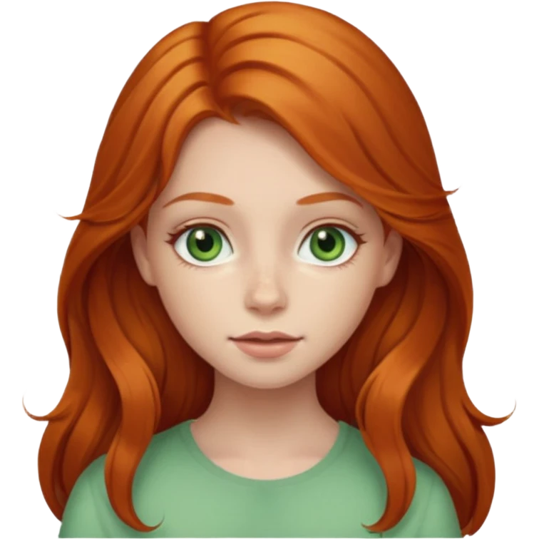 Beautiful ginger head girl with long hair and light green eyes emoji