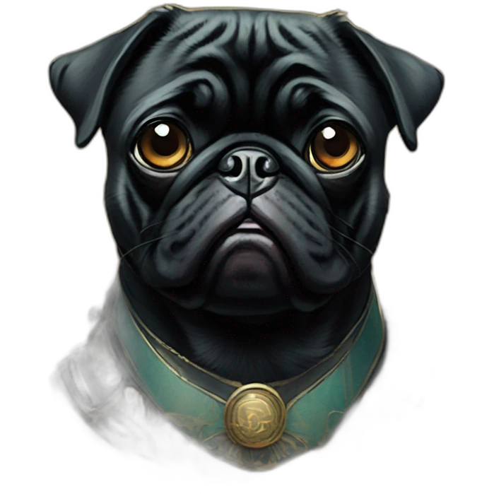 A cyberpunk black pug in Art Nouveau style during 1910 emoji