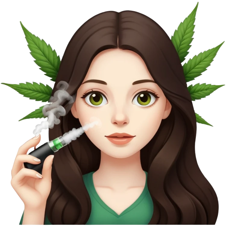 girl with long dark brown hair and pale skin smoking marijuana vape emoji