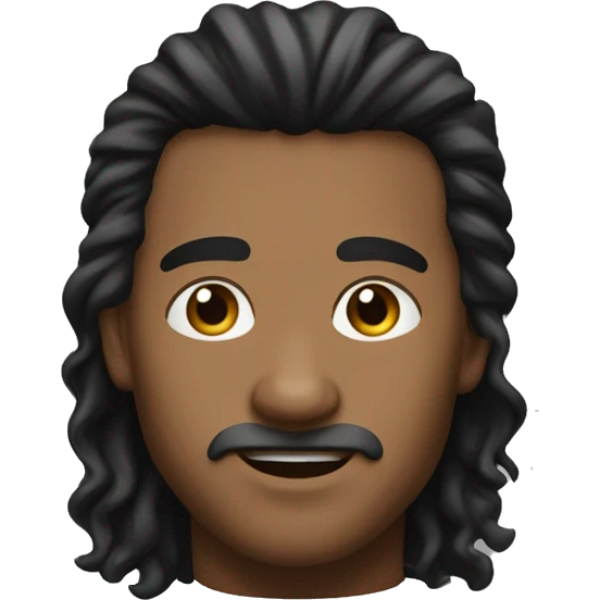 Create an emoji of a guy with a mullet hairstyle. The hair is black, with the top and front slightly shorter and the back longer, styled in soft curls—not too curly. He’s wearing a simple black hoodie, with a neutral expression on his face emoji