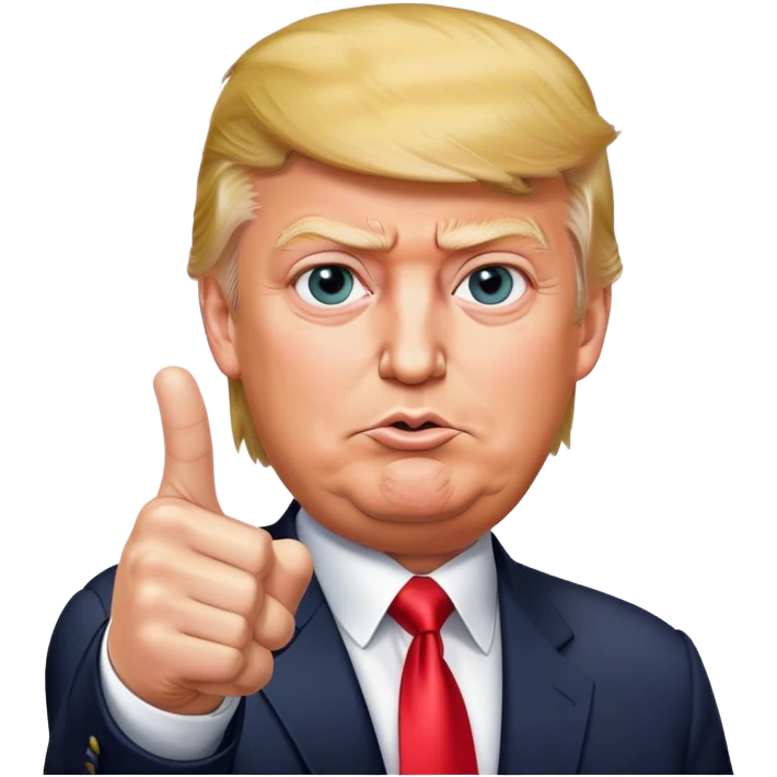 Super realistic Donald Trump pointing index finger up, realistic face emoji