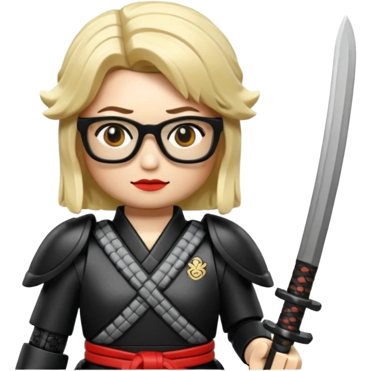 lego Samurai with glasses, Warrior in samurai armor, female, with katana emoji