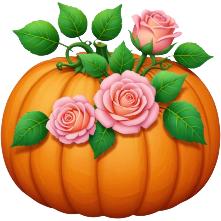 pastel pumpkin with roses and leaves emoji