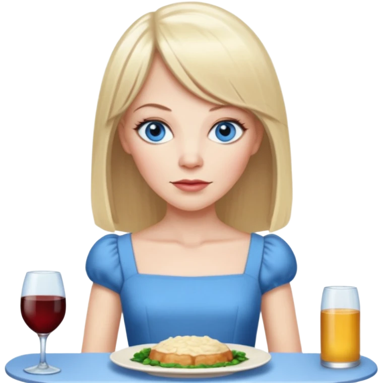 45 yr old white woman, pale skin, long straight blond hair parted in center, blue eyes, bangs, clothes for dinner emoji