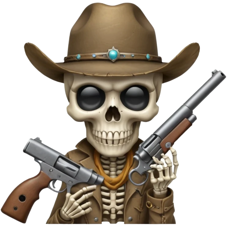 A skull with a vowboy hat and a gun whith a scope sighn on his eye and min holding the gun emoji
