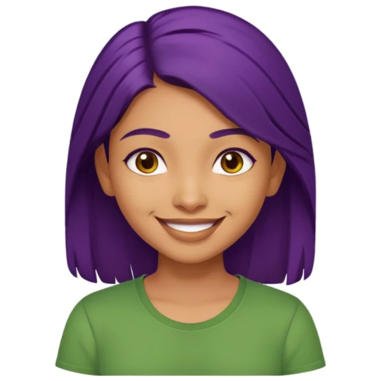 Give me an emoji : a tan skinned indian girl, medium deep purple hair with a green shirt emoji