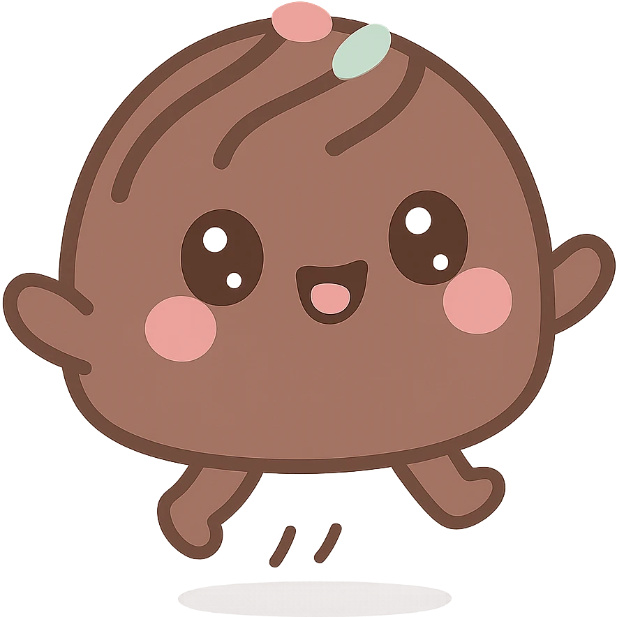 animated chocolate truffle, happily jumping, kawaii style emoji