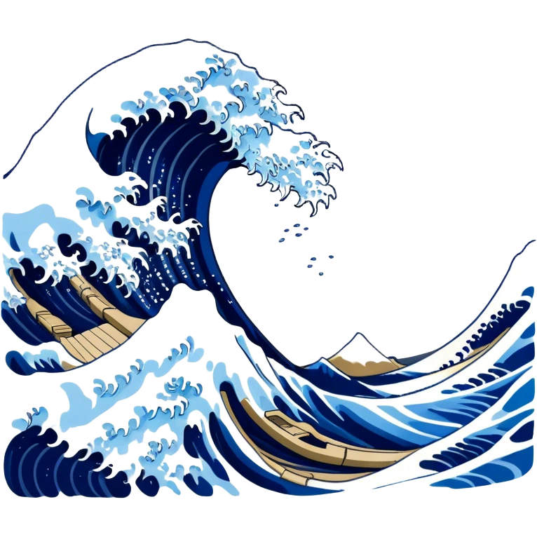 Cinematic Realistic Great Wave off Kanagawa, depicted as a colossal, crashing wave with dynamic blue hues and frothy white crests, rendered with intricate textures and fluid motion that captures both the timeless power and poetic beauty of the iconic Japanese artwork emoji
