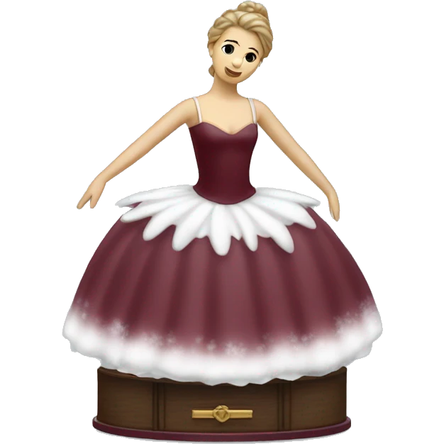 burgundy snowy music box with ballerina standing back emoji