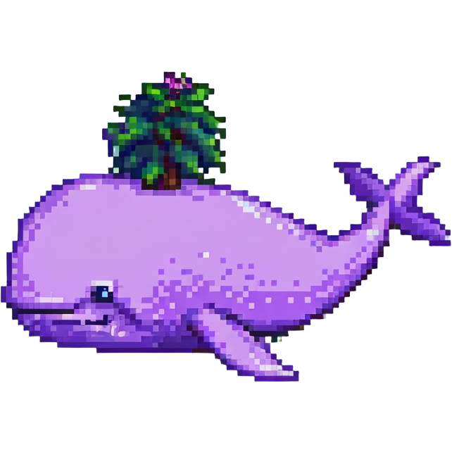 Magic whale, pixel art style, pink and purple colors emoji