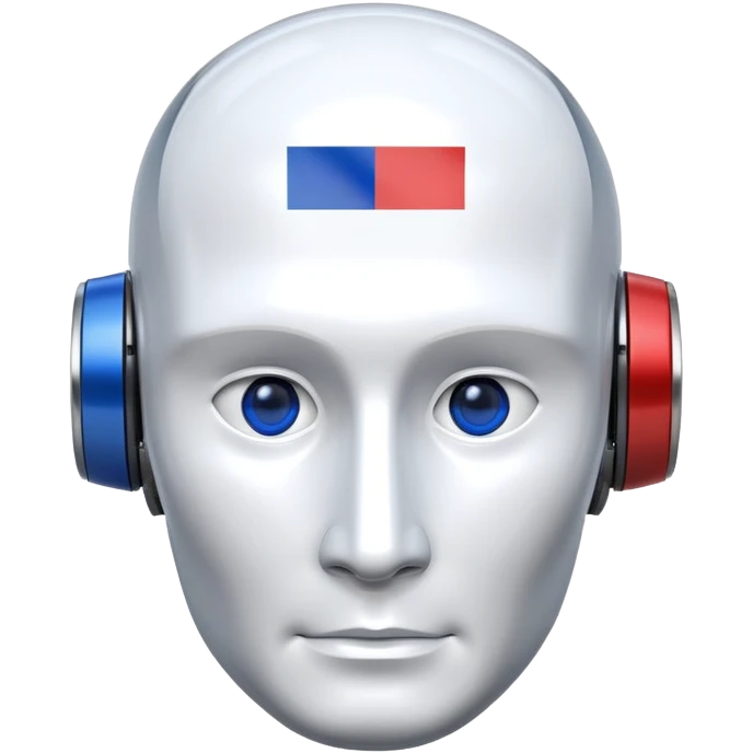 Robot head resembling Vladimir Putin with Russian flag elements emoji