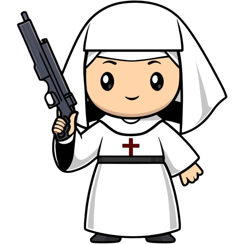 stylish nun holding a gun emoji
