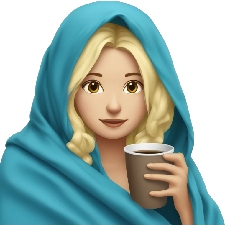 girl inside a blue blanket sipping coffee closed blonde emoji